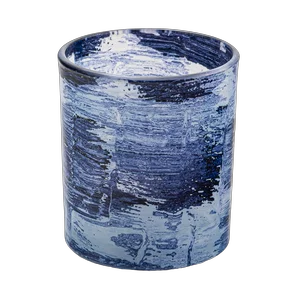 豪华定制手绘蓝调肌理玻璃蜡烛罐