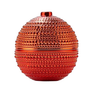 批发浮雕纹理球形圣诞玻璃蜡烛罐带盖