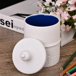 Wholesale plain white relief ceramic candle jars with lids for home storage containers
