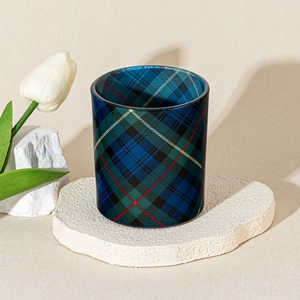 Custom na Scottish Plaid Glass Candle Jar na Ornament ng Dekorasyon sa Bahay