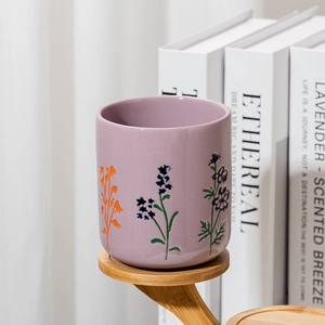 Pots de bougie en céramique gaufrés de fleurs sauvages rose poussiéreux en gros