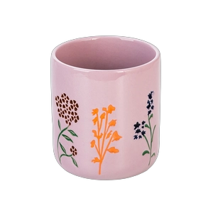 Pots de bougie en céramique gaufrés de fleurs sauvages rose poussiéreux en gros