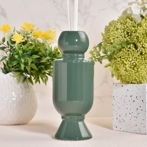 Custom na Ribbed Ceramic Aroma Diffuser Bottle na may Dekorasyon na Ball Top