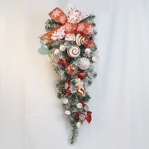 Senmasine 30inch christmas wreath swag with candy baubles ball snowflake pattern bows pinecones snow artificial pvc branch