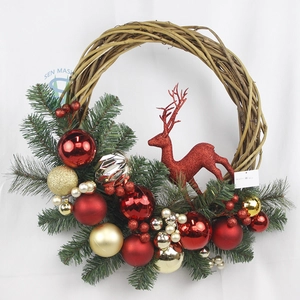 Senmasine 24inch christmas wreath with ball ornaments deer front door festival party home decoration