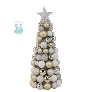 Senmasine 47cm balls Cone Tree with Topper Star tinsel shatterproof baubles ornaments desktop decoration