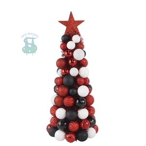 Senmasine 47cm baubles Cone Trees with Topper Star tinsel red black white shatterproof balls Christmas decor