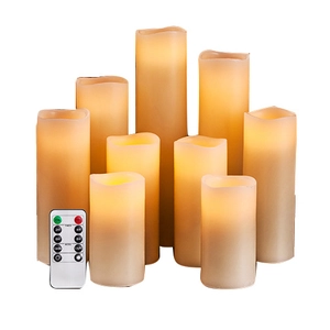 Senmasine 9PCS flameless Candles with 10-Key Remote Battery Operated Real Wax Pillar LED Candles