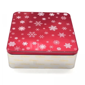 Caixa quadrada de lata de doces de Natal