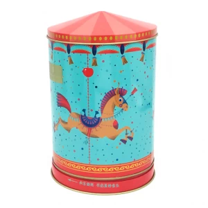 The British Confectionery Carousel Tin Box Custom Merry Go Round Music Tin Container