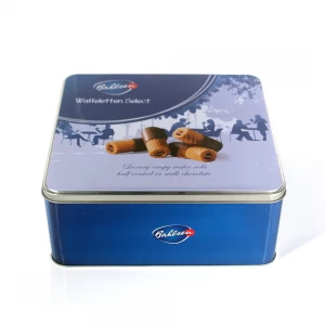 Kotak Timah Biskut Wafel Segi Empat Bercetak Tersuai Set Canister Logam Hadiah