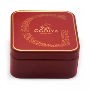 Kotak Tin Candy Godiva Square Bercetak Tersuai Canister Logam Hadiah Coklat
