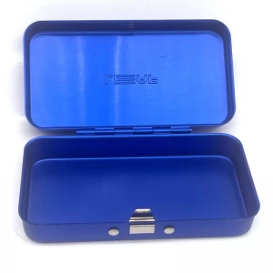 Metal Tin Case With Hinged Lid Childproof Tin Box for  Tobacco