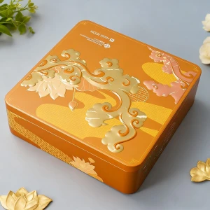 Embalaje personalizado de caja de lata de tina de pastel de luna cuadrada de grado alimento