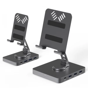 Einstellbarer Aluminium-Tablet und Telefonständer mit 8-in-1 /9-in-1 /10-in-1 /11-in-1-Docking-Hub | OEM -Hersteller
