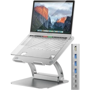 7-in-1 Laptop Stand with Detachable USB-C Hub | 100W PD Charging, Ergonomic Aluminum Laptop Docking Station for 10–17