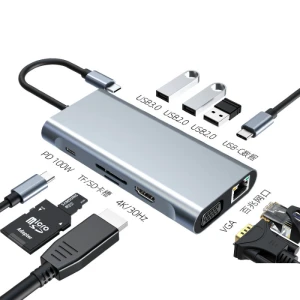 10-in-1-USB-C-Hub-Dockingstation | 100 W PD, 4K HDMI, RJ45, USB 3.0, SD/TF, Audio | Hersteller von OEM/ODM-Typ-C-Naben