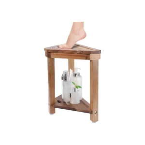 China Wholesale Shower Stool, Acacia Wood Foot Rest, Shower Stool with Storage Shelf manufacturer