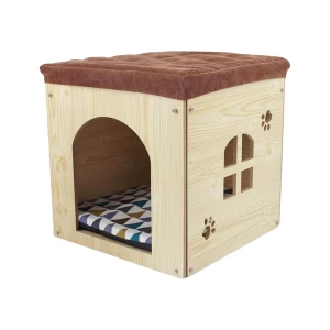 Cina Casa di gatti in legno all'ingrosso, sgabello a riposo con cuscino lavabile staccabile, nido di lusso per animali domestici produttore