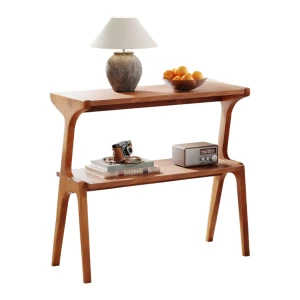 China Customized Modern Solid Wood End Table Narrow Sofa Side Table with Storage Shelves manufacturer