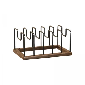 China Solid Walnut Wood Pots and Pans Organizer Rack for Countertop or inside Cabinet manufacturer