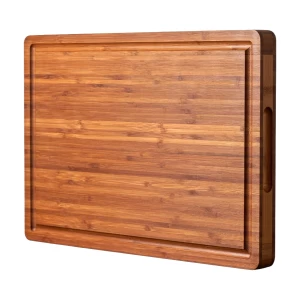 China Wholesale Bamboo Wood Cutting Board with Side Handles and Juice Grooves manufacturer