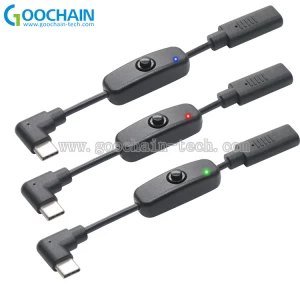 Cable de extensión C personalizado de 90 grados USB 3.1 Tipo C con indicador LED en el interruptor OFF