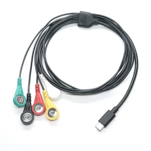 USB 3.1 Tip C 4.0mm EKG Snap Düğmesi Kablosu USB Tipi C EMG Kabloları