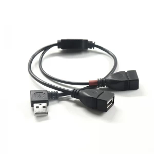 90 derece dik açı USB 2.0 A Erkek 2 Çift USB Dişi Jack Y Splitter Hub Güç Kablosu Adaptör Kablosu