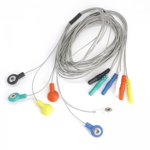 Kundenspezifisches EEG-EKG-Kabel 6 Elektrodenleitungen 2,5-mm-EEG-EKG-Schnappverschluss auf 1,5-mm-DIN-Kabel