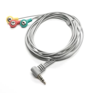 Conector de audio estéreo de 3,5 mm en ángulo recto a cable de electrodo ECG EEG con botón a presión ecg de 3 derivaciones de 2,5 mm