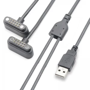 Splitter USB-A-Stecker auf duales 10-poliges magnetisches Pogo-Pin-Kabel Gefederte Pogo-Pin-Kabelbaugruppe Fabrik