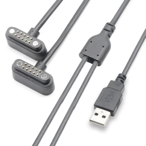 China Splitter USB A male to dual 10pin Magnetic pogo pin cable Spring loaded pogo pin cable assembly factory manufacturer