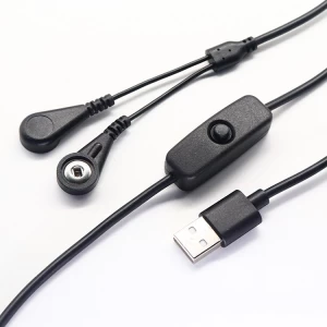USB C femelle à 2 fils 3,5 mm femelle magnétique ECG EEG EKG EMG Snap câble avec interrupteur marche/arrêt