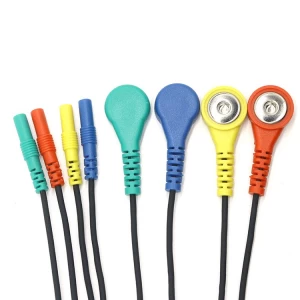 彩色 Din 1.5 毫米母插座电极端口至 4.0 毫米母 ECG 卡扣屏蔽线 Tens 电缆