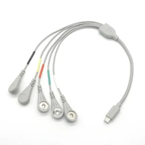 Gri Renkli Mikro USB 5P - 4mm Dişi Snap 5'i 1 EKG Snap USB Kablosu, EMS Makinesi için