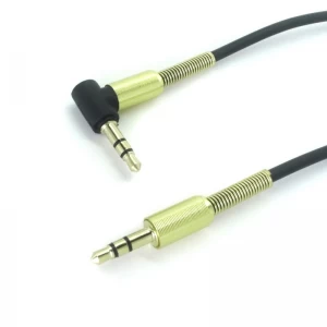 Cable en espiral de 3,5 mm, ángulo recto de 90 grados, 3 polos, macho de 3,5 mm a conector TRS de ángulo recto macho de 3,5 mm, cable auxiliar de resorte de audio estéreo
