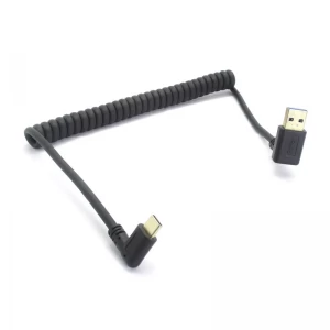 Links abgewinkeltes 90-Grad-USB-3.0-Typ-A-zu-USB-3.0-Typ-C-Stecker mit Federspirale