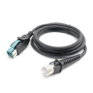 Cable de conexión de escáner de terminal POS, alimentado por USB de 12V a RJ50 10P10C, 2m