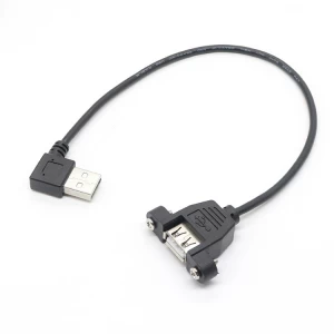 Montaje con tornillo de bloqueo USB A hembra a ángulo recto de 90 grados Cable de extensión USB A de ángulo izquierdo para cámara