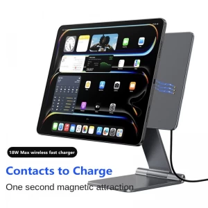 Magnetic wireless charging iPad stand 18W contacts to charge magnetic tablet stands