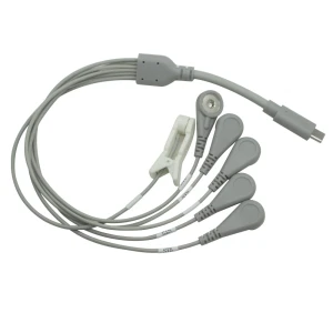 USB Type-C mannelijk naar 4,0 mm snap-vrouw x5  oorclip x1 draad | Eén-op-zes elektrodekabel voor fysiotherapie en ECG-apparaten