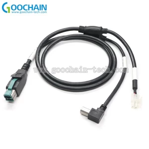 12V USB-voeding naar haakse USB-B-stekker met 2-pins aansluitkabel | Fabrikant van aangepaste stroomdatakabels | ISO9001 gecertificeerd