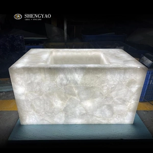 Lavabo al quarzo in cristallo bianco retroilluminato, lavabo in pietra semipreziosa traslucida personalizzata