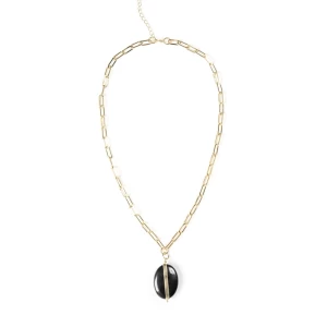 China Black Onyx Pendant Paperclip Link Chain Necklace. manufacturer