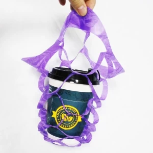 China Beverage Takeaway Packaging Vendor Disposable Non-Woven Fabric Coffee Cup Holder Carry Net Bag