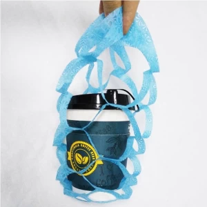 Fornecedor de porta-copos descartáveis ​​não tecido Bolsa de mão cortada em molde Café Leite Chá Para viagem Bolsa de transporte não tecida