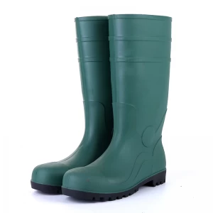 801GB Green steel toe anti puncture pvc safety rain boots for construction