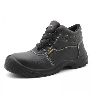 TM3013 Black leather puncture proof cheap price labor safety shoes mid cut steel toe