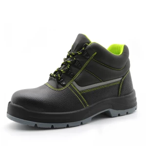 TM052 Black leather non-slip pu sole anti puncture cheap price safety shoes steel toe